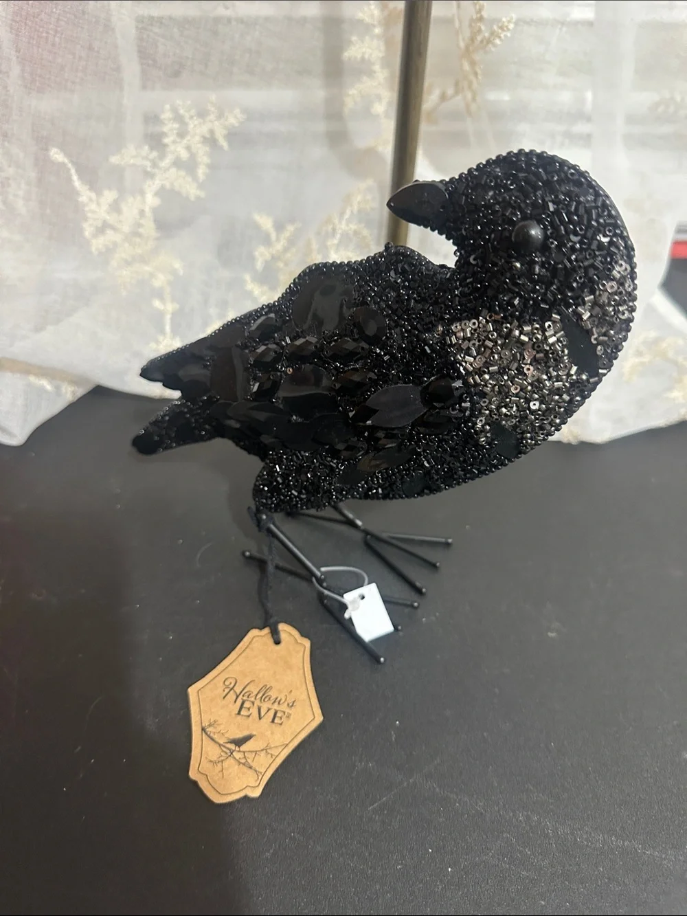 Hallow’s Eve Halloween beaded crow 🐦‍⬛ decor